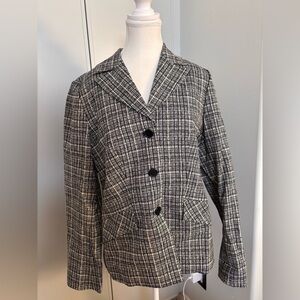 RIANI Navy Blue and White Checkered/Abstract Blazer